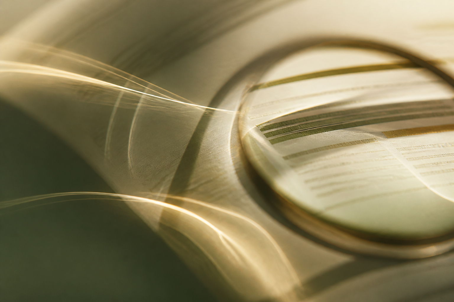 A close-up view of a structured scientific research report with highlighted sections under a magnifying glass.