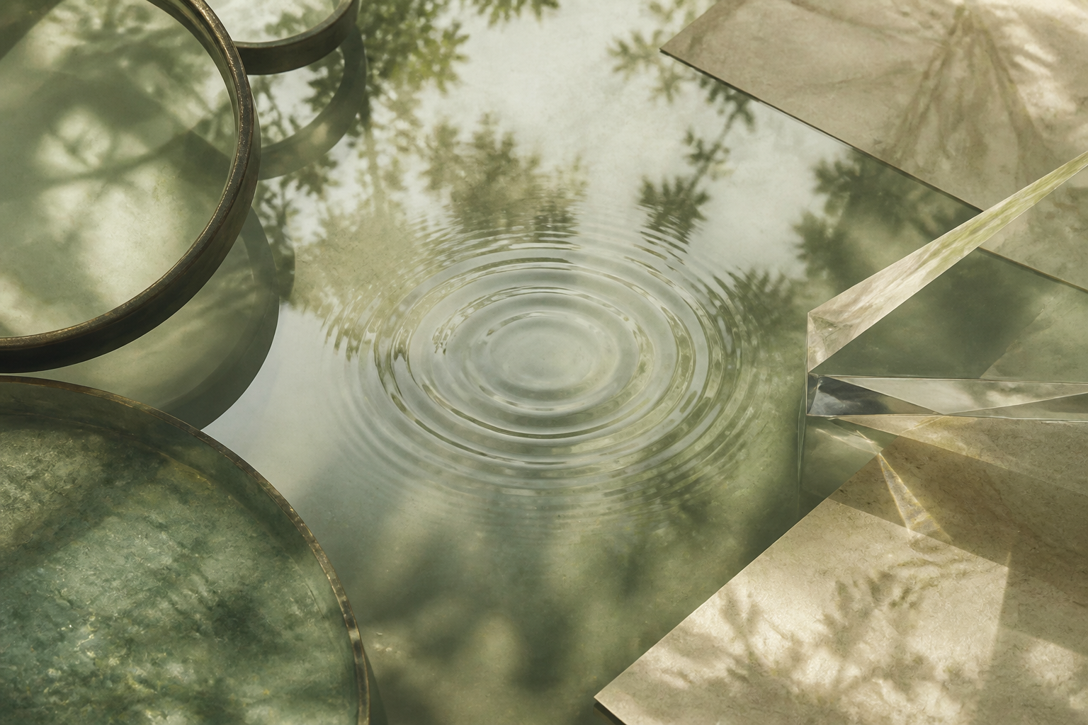 An abstract representation of a scientific manuscript with magnifying glasses and light refractors symbolizing the review process.
