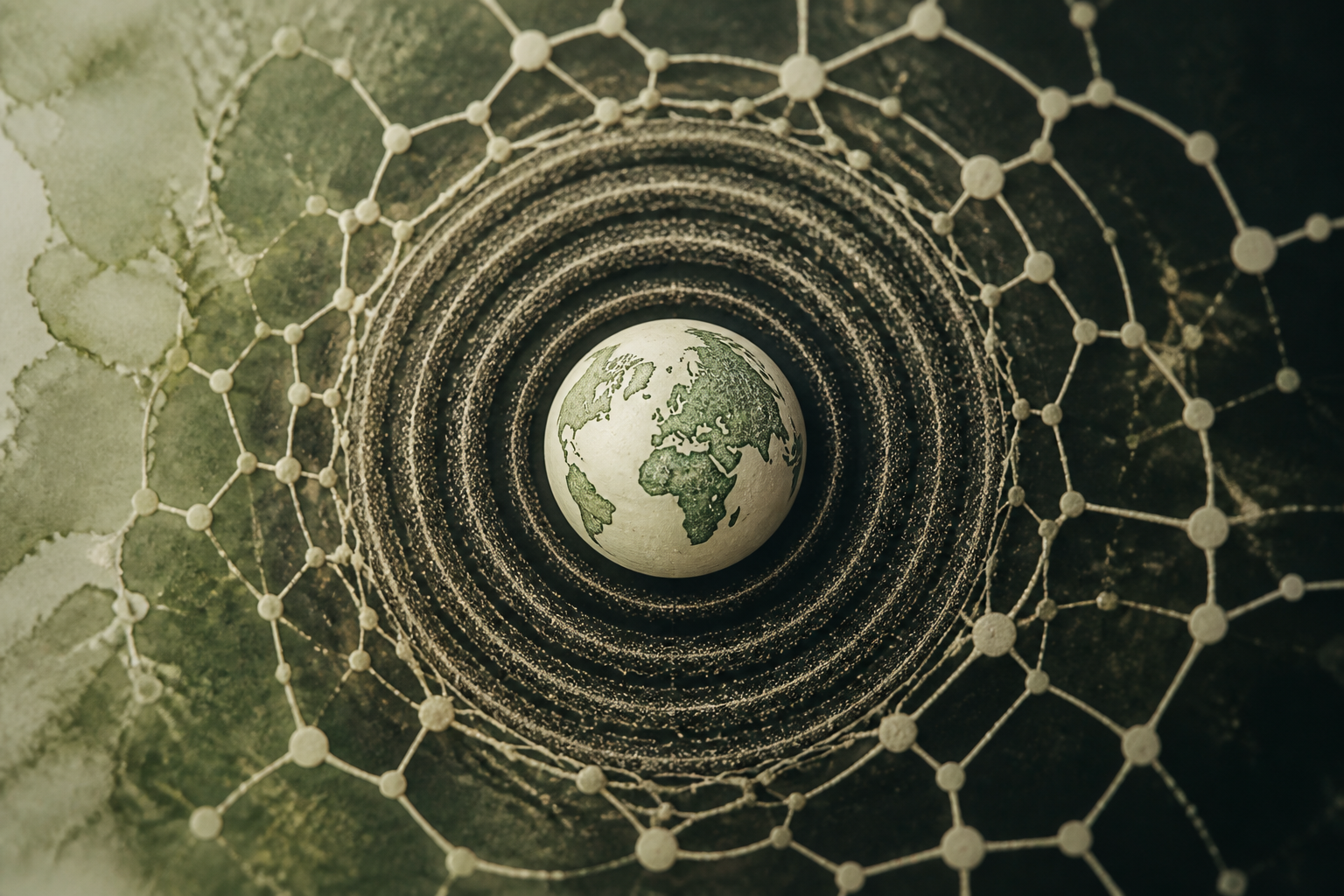 A conceptual scientific illustration showing a globe and interconnected cellular structures, representing international research and coordination.