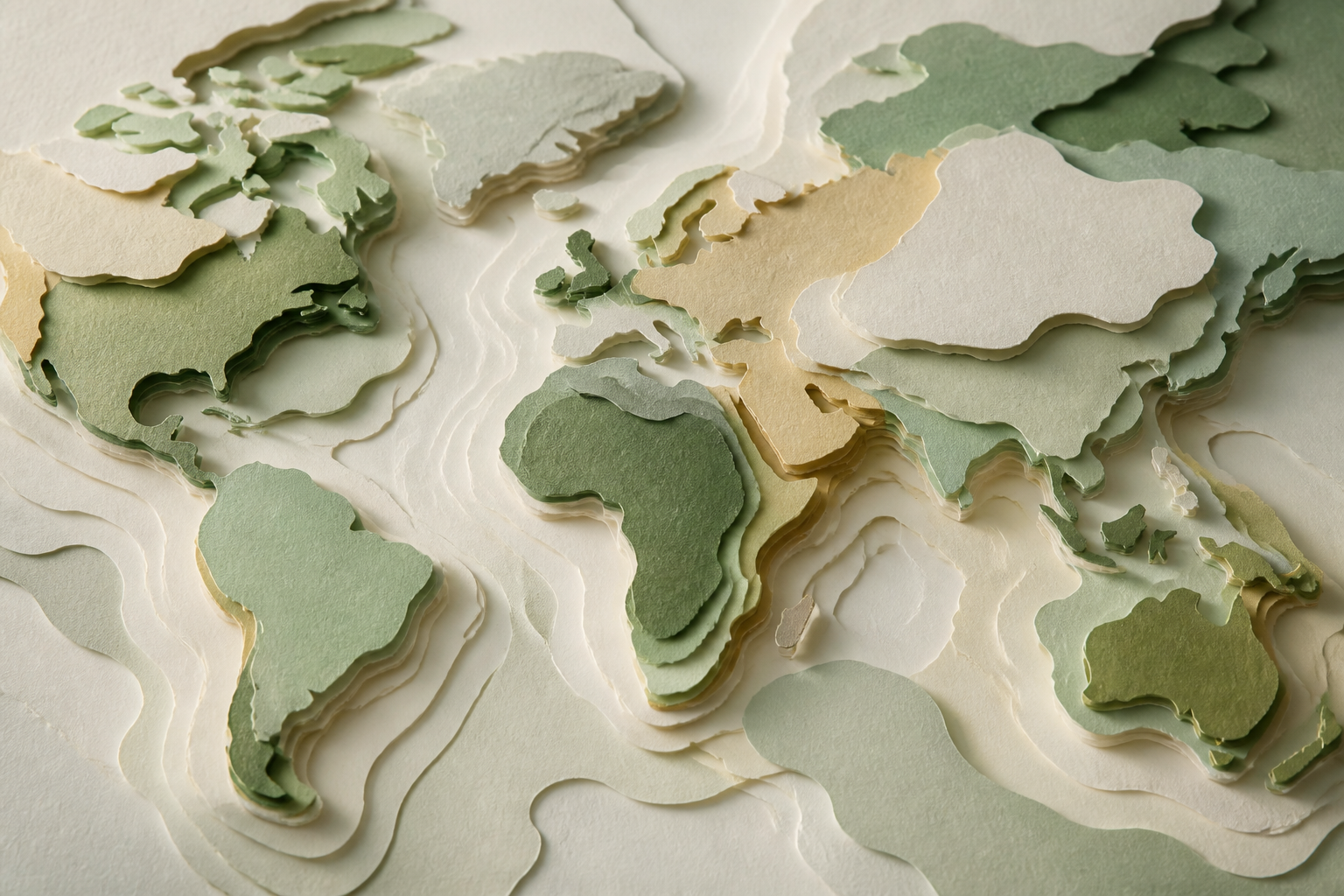 A stylized map showing different colored regions representing varying international regulatory frameworks.