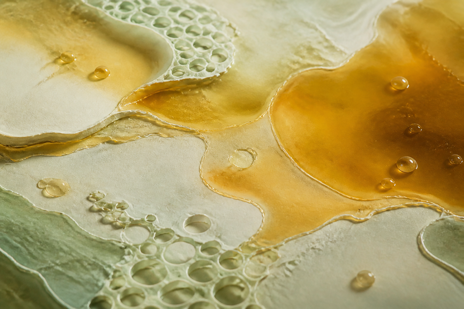 A conceptual rendering of cellular biology and microscopic research environments.