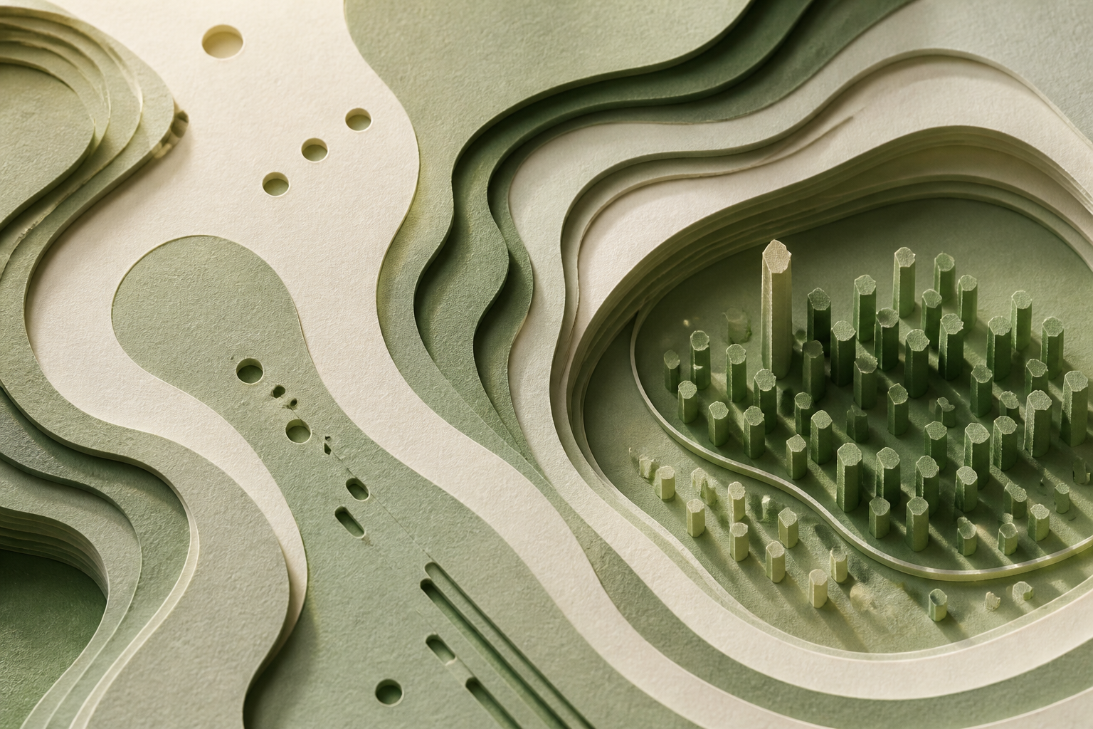 A clean, abstract representation of cellular biology and data analysis on a laboratory interface.