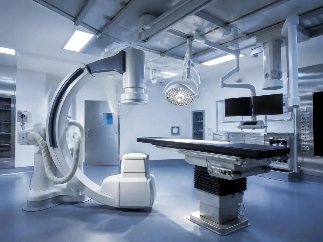Ultrasound-guided imaging equipment in a clinical procedure room