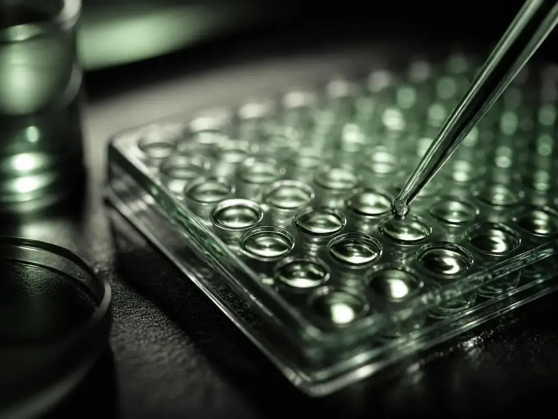 Laboratory bench with sample vials under even light